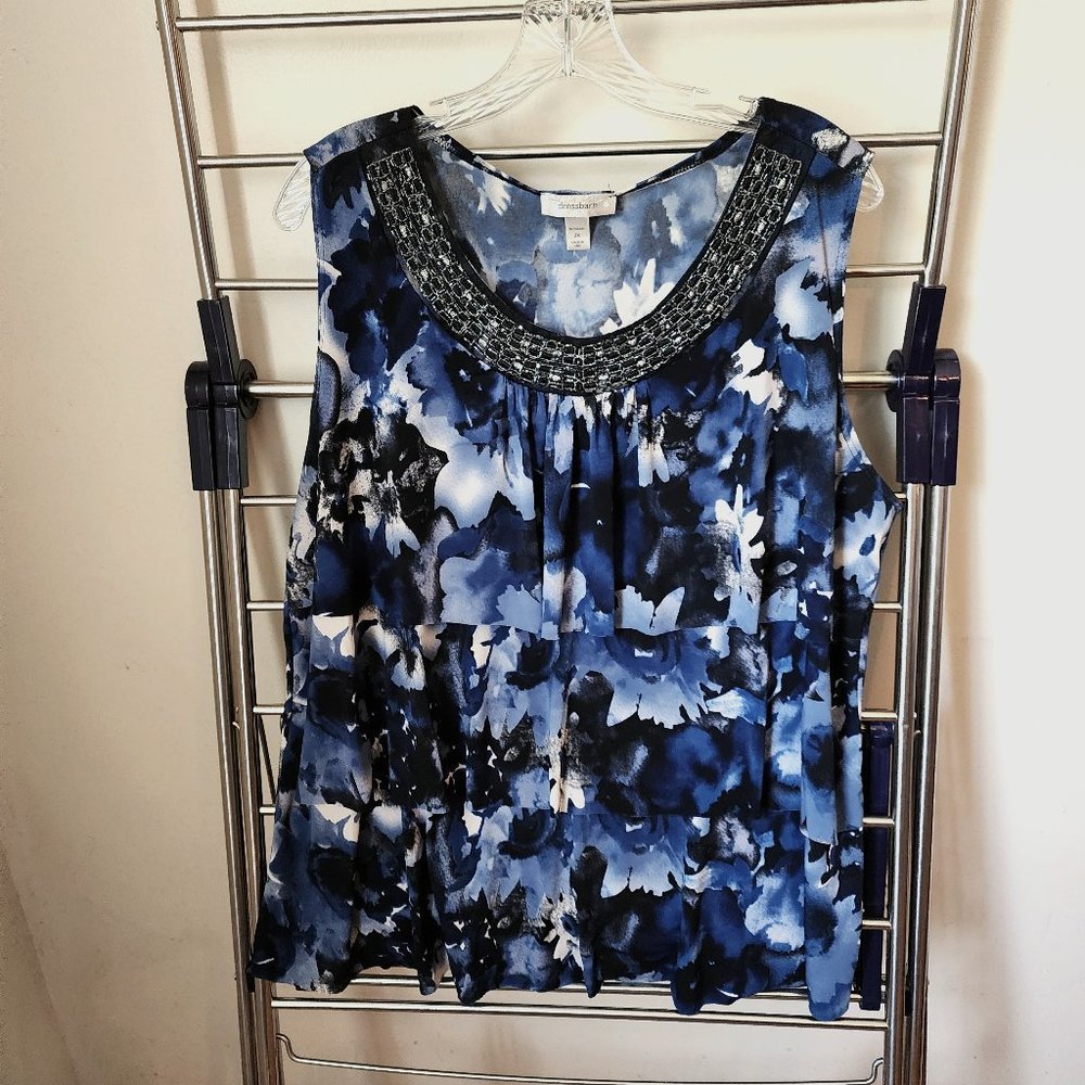 Dress Barn Sleeveless Blouse with an Embellishment and Layered Fabric- Size 2x